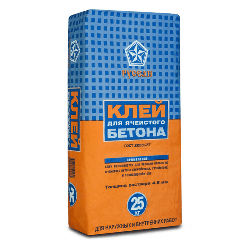 Клей для ячеистого бетона (для пеноблоков) Русеан, 25 кг фото 0